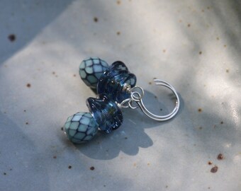 Pigeon Blue Artisan Lampwork Glass Dangle Earrings SS Sterling Silver Ear Wires