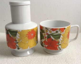 Vintage MOD Carafe & Matching Coffee Cup. Groovy Floral design. Goodwood, Made in Japan. Danish Modern. Eames era. Mid century. Mod Panton.