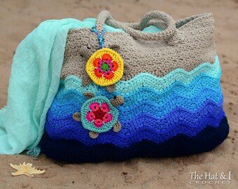 CROCHET PATTERN - Turtle Beach Tote - crochet tote pattern, beach bag pattern, crochet turtle tote, crochet beach bag - Instant PDF Download