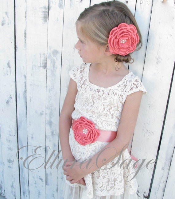 Cream flower girl dress Ivory lace baby dress rustic flower