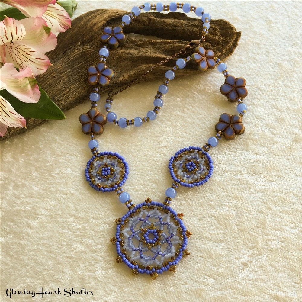 Beadwork Necklace cornflower blue wearable art sapphire