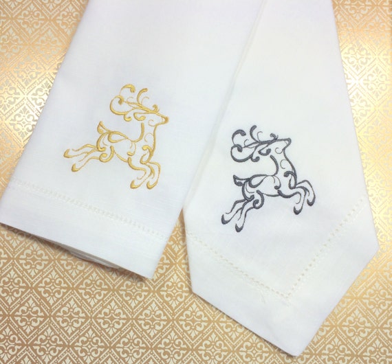 Reindeer Embroidered Cloth Napkins cotton christmas napkins