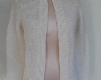 Vintage Sweater Cardigan Ivory Boucle Wool Acrylic by Tanner Size Small
