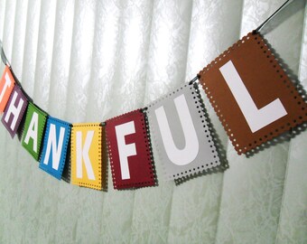 Thankful Banner, Thanksgiving Banner, Fall Colors, Autumn Banner, Thankful Bunting, Thanksgiving Decor, Cardstock Banner, Thankful Garland