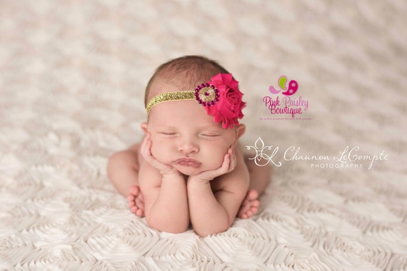 Pink & Gold Baby Headband - You Pick Red Pink Baby Headband - Baby Hairbows - Infant Headband - Red Headband - headband baby - Baby bows