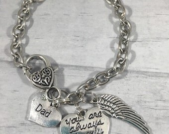 Dad REMEMBRANCE Bracelet / Lost Loved One / Remembrance Bracelet / Angel Wing / Memorial Charm / Thinking of You Gift / Mother / Grandparent