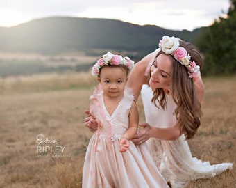 Mommy and Me Flower Crowns, flower headpeice, flower hair wreath, bridal Crown, bridal headpeice, flower girl headband, flower girl