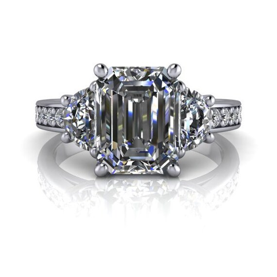 Katherine Three Stone Engagement Ring Emerald Cut Russian