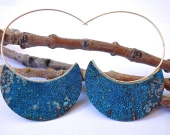 Silver Hoop Earrings with Verdigris Copper