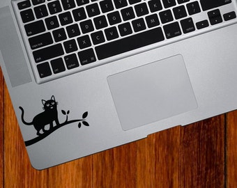 TP - Cat on Branch - Design 1 - Trackpad / Keyboard - Vinyl Decal Sticker - Copyright © Yadda-Yadda Design Co. (3"w x 1.75"h) (BLACK)