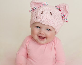 baby hat, pig hat, baby Halloween costume, newborn hat, newborn girl hat, crochet pig hat, baby pig hat, , baby girl hat, baby girl pig hat