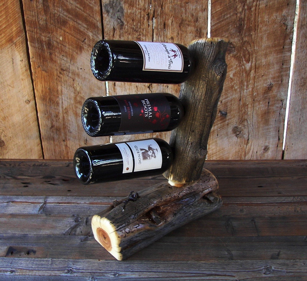 Rustic Log Fence Post Triple Wine Holder by TheRusticNature
