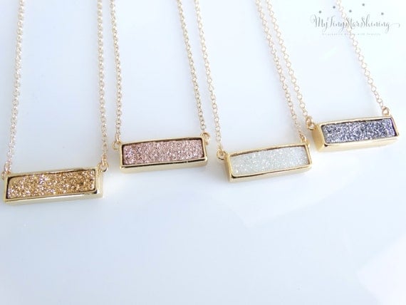 Druzy Bar Necklace Druzy Necklace Gold Druzy Bar Necklace Druzy Layering Necklace Natural Druzy Bar Necklace Rose Gold Druzy Bar Necklace