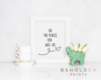 Nursery Wall Art, Oh the Places You'll Go, Nursery Print, Lettered Print, Airplane Nursery, Nursery Art, Dr Suess, Baby Wall Art