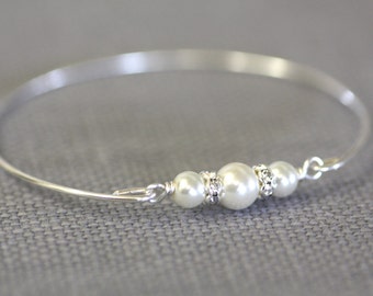 Three Pearl Bracelet Bangle Past Present Future Jewelry