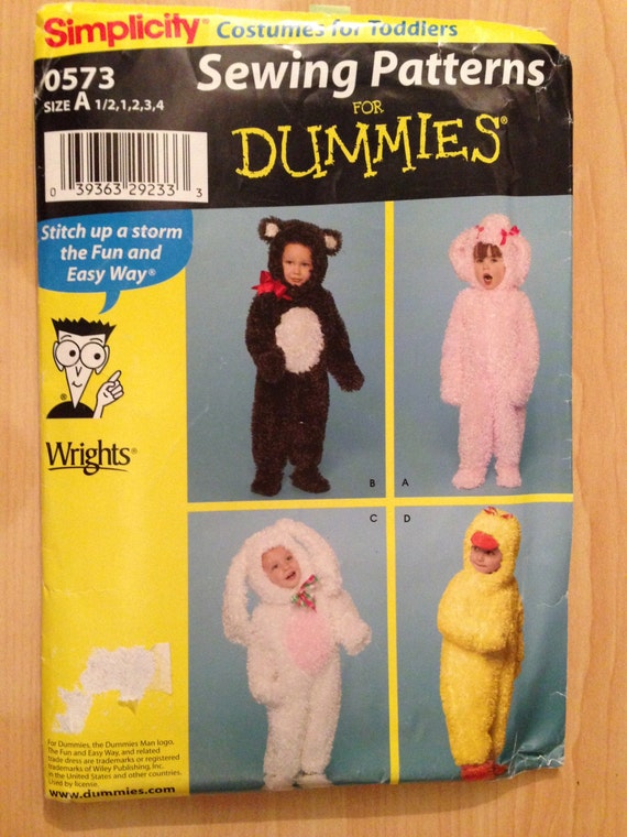 Simplicity Sewing Pattern 0573 Toddler Bear, Bunny, Lamb and Duck Costume Size 1/2-4 Uncut