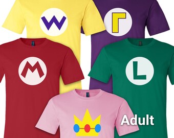 Super Mario Brothers Party - Adult Unisex T-Shirt - Short Sleeve - Mario Luigi Princess Wario Waluigi - Nintendo Costume - Men's and Women's