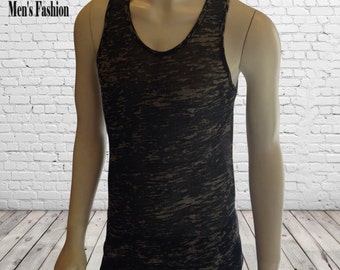 Style and Fashion; Mens Tank Top; Custom Tank Top; Custom T Shirt ;Semi Through sleevless Top;Orange Top; Black Burned Top