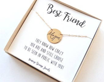 Best Friend Gift, Best friend Necklace,Personalized Necklace,Gift for Her, Name Disc Necklace,New Bride Gift,Initial Necklace Modern Wedding