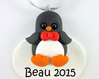 Personalized Penguin Christmas Ornament Polymer Clay