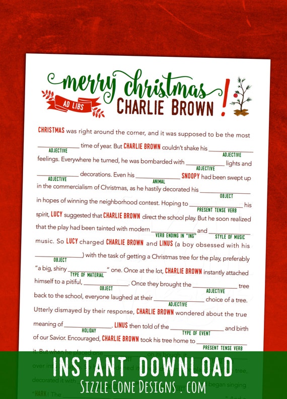 Printable Charlie Brown Christmas Mad Lib Children's