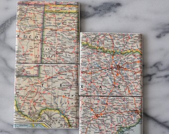 Texas - Vintage Map Coasters - Set of 4