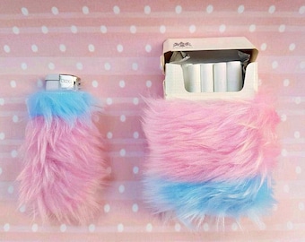 Pink Cute Cigarette Case, Girly Lighters, Pink Kawaii Cigarette Pack of Cigarettes Bic Lighter Case Pastel Grunge Furry Lighter Pastel Goth