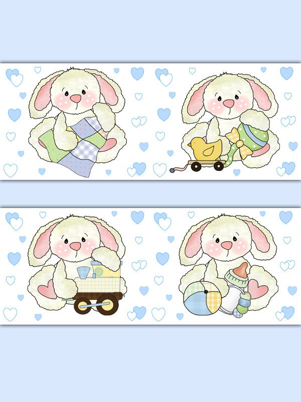 BUNNY WALLPAPER BORDER Wall Decals Woodland Rabbit Forest