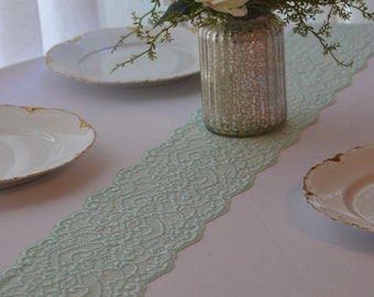 Mint Lace Table Runner 6.25" Wide Choose length 3FT to 12 FT / Cut lace not hemmed / Final inventory/ Mint green lace/ Wedding decor