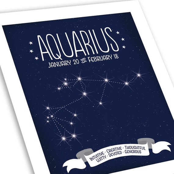 Aquarius Star Map Art Zodiac Constellation Print Unique