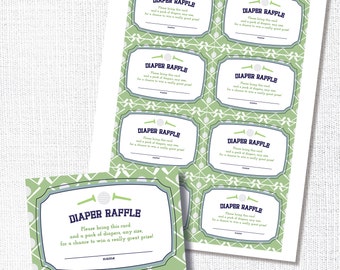 Golf Shower Diaper Raffle, Printable, Raffle Ticket, Instant Download, Insert Card, Preppy Golf, Baby Shower, Navy and Green, Par tee