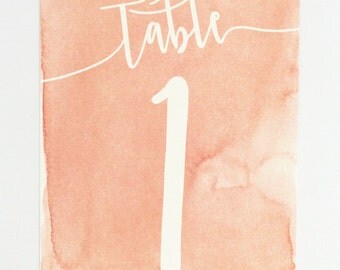 Wedding Table Numbers - Coral Ombre Modern Design with Unique Watercolor Pattern Wedding Table Numbers (Sarah Suite)