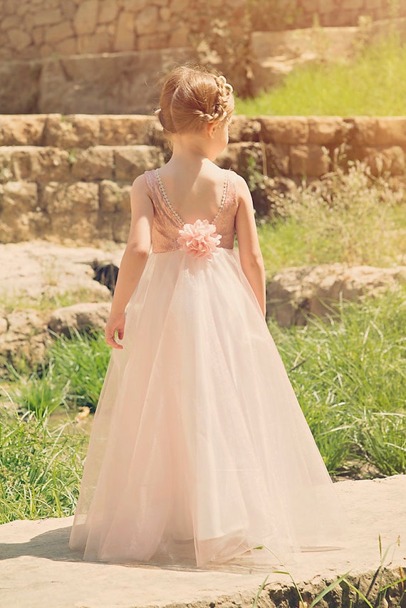 Flower Girl dress, Blush Pink Sequin Flower Girl dress With Tulle