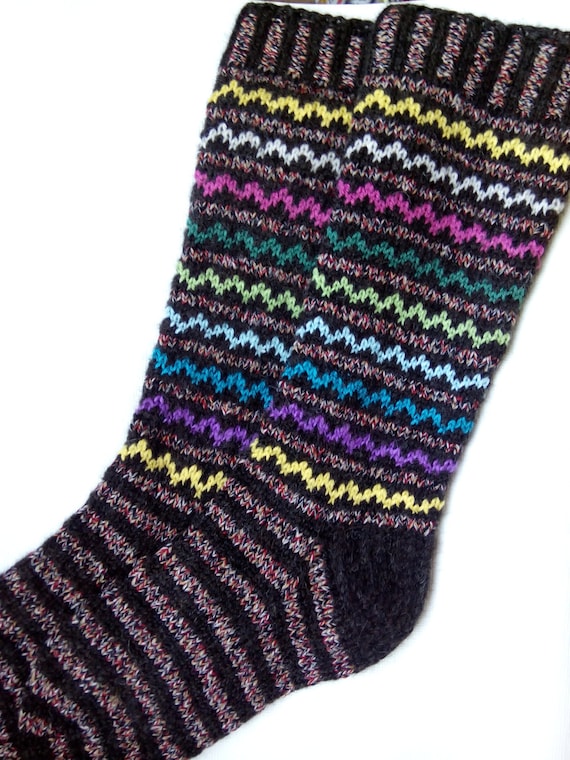 SALE Hand Knitted Pattern Socks Womens Wool Socks-Long