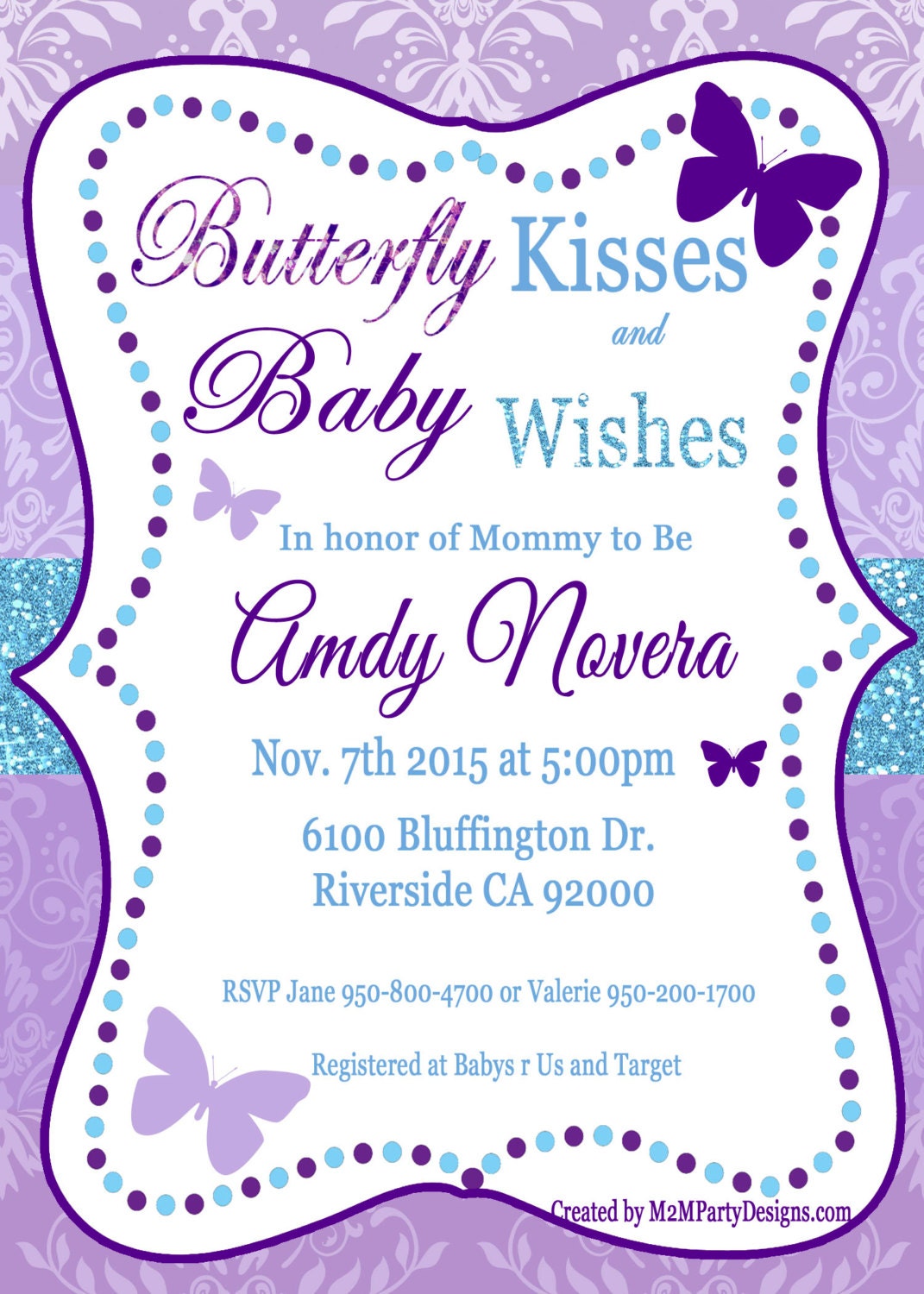 Butterfly Kisses and Baby Wishes Invitation for Baby Shower