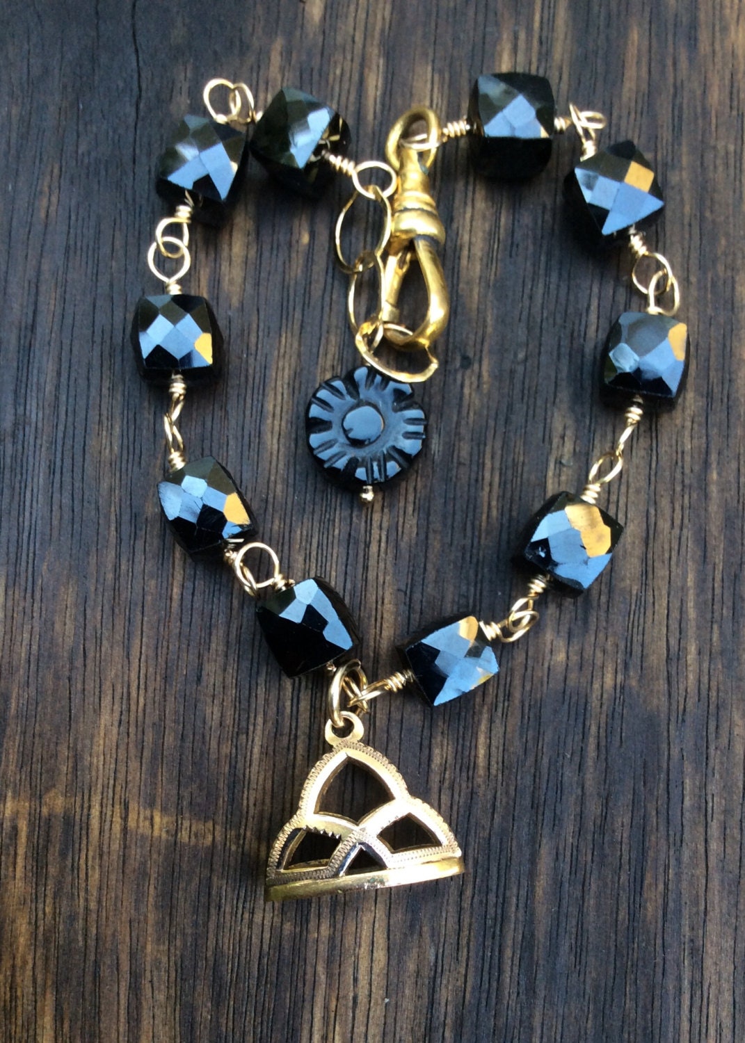 Antique Watch Fob Charm Bracelet AAA Quality Black Onyx