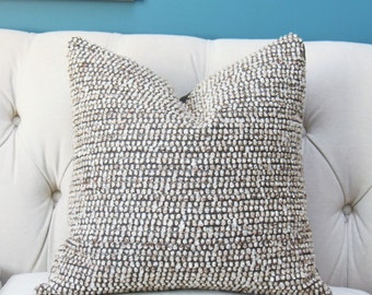 Designer Gray and Brown Pillow Cover - Brown Gray Ivory Woven Geometric Pillow Cover - Modern Pillow - Cotton Wool Blend Throw Pillow