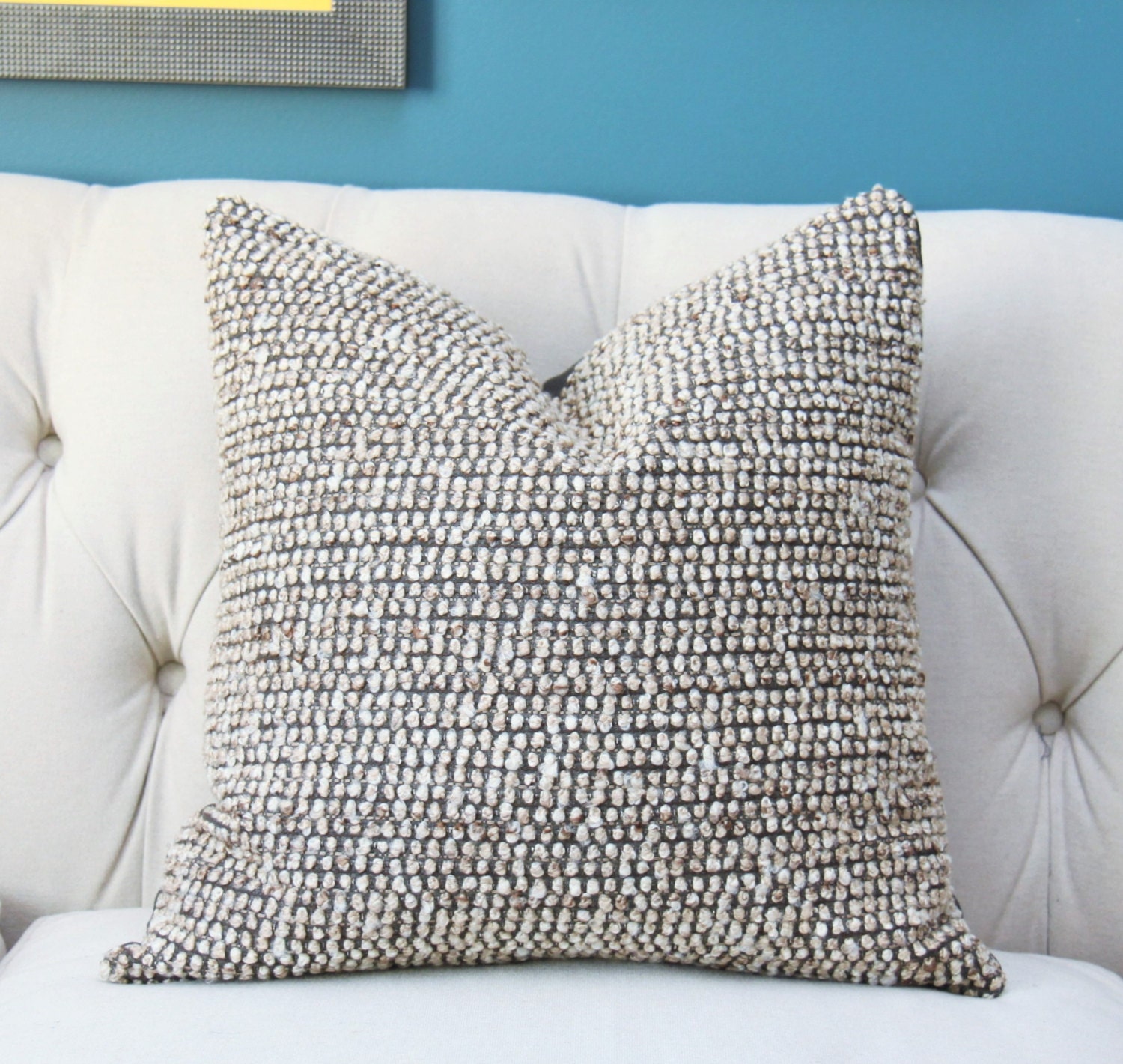 Designer Gray and Brown Pillow Cover Brown Gray Ivory Woven