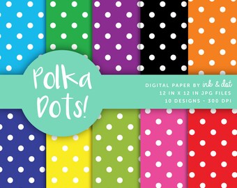 Polka Dot Digital Paper - Scrapbooking Papers, Patterned Paper, Spots, Polkadots, Green, Colorful, Dots - Instant Download