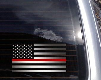 American Flag with Thin Red Line Vinyl Decal - fits laptops, cars, windows & more, transfer sticker K650