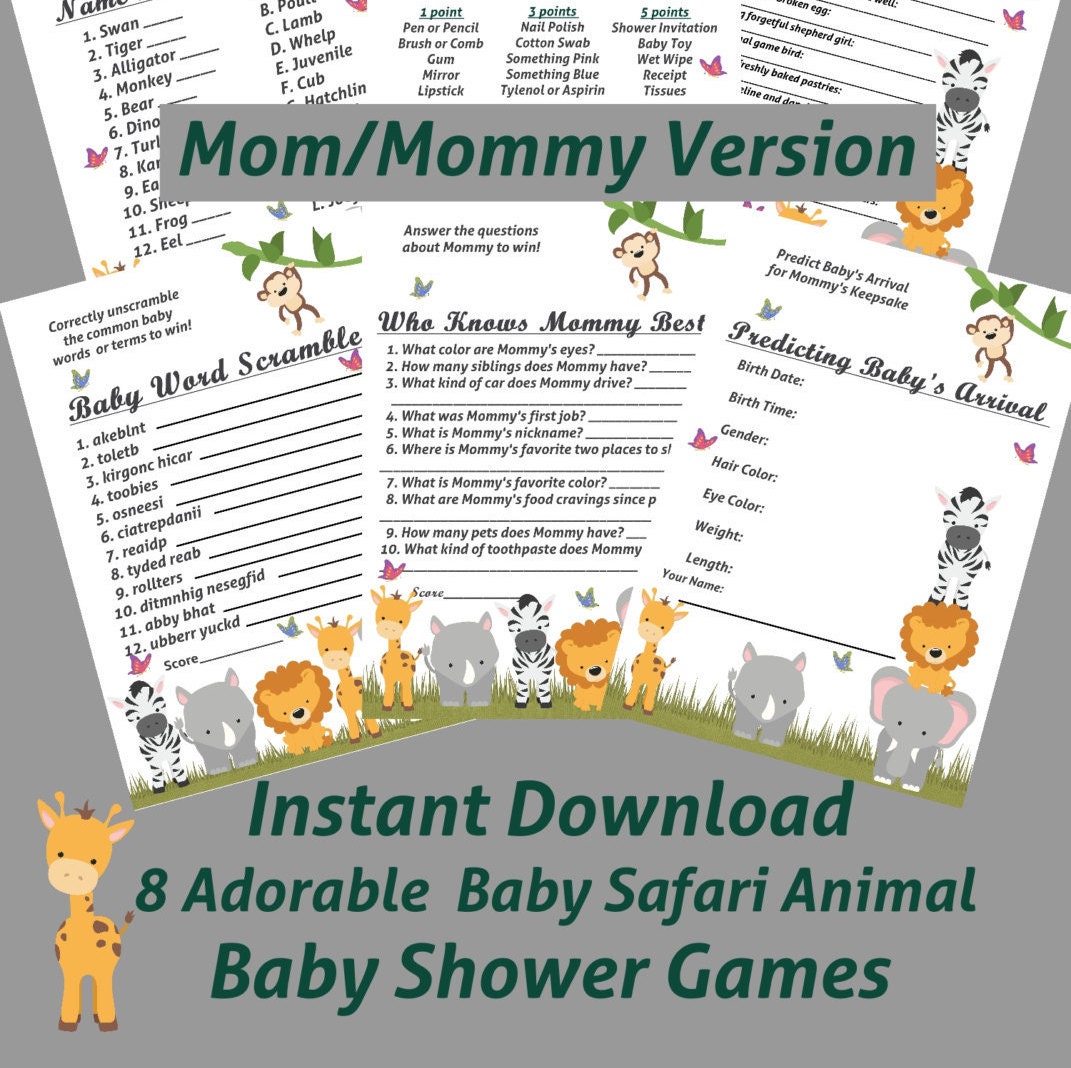 8 Baby Safari Animal Baby Shower Games Pdf And Jpg Zoo Baby