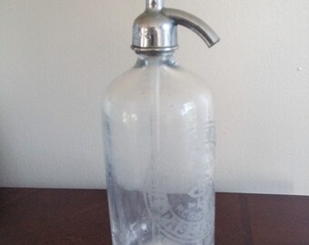 Vintage Clear Glass Seltzer Soda Bottle, The Service Bott. Wks., vintage seltzer bottles, clear seltzer bottle, NJ seltzer