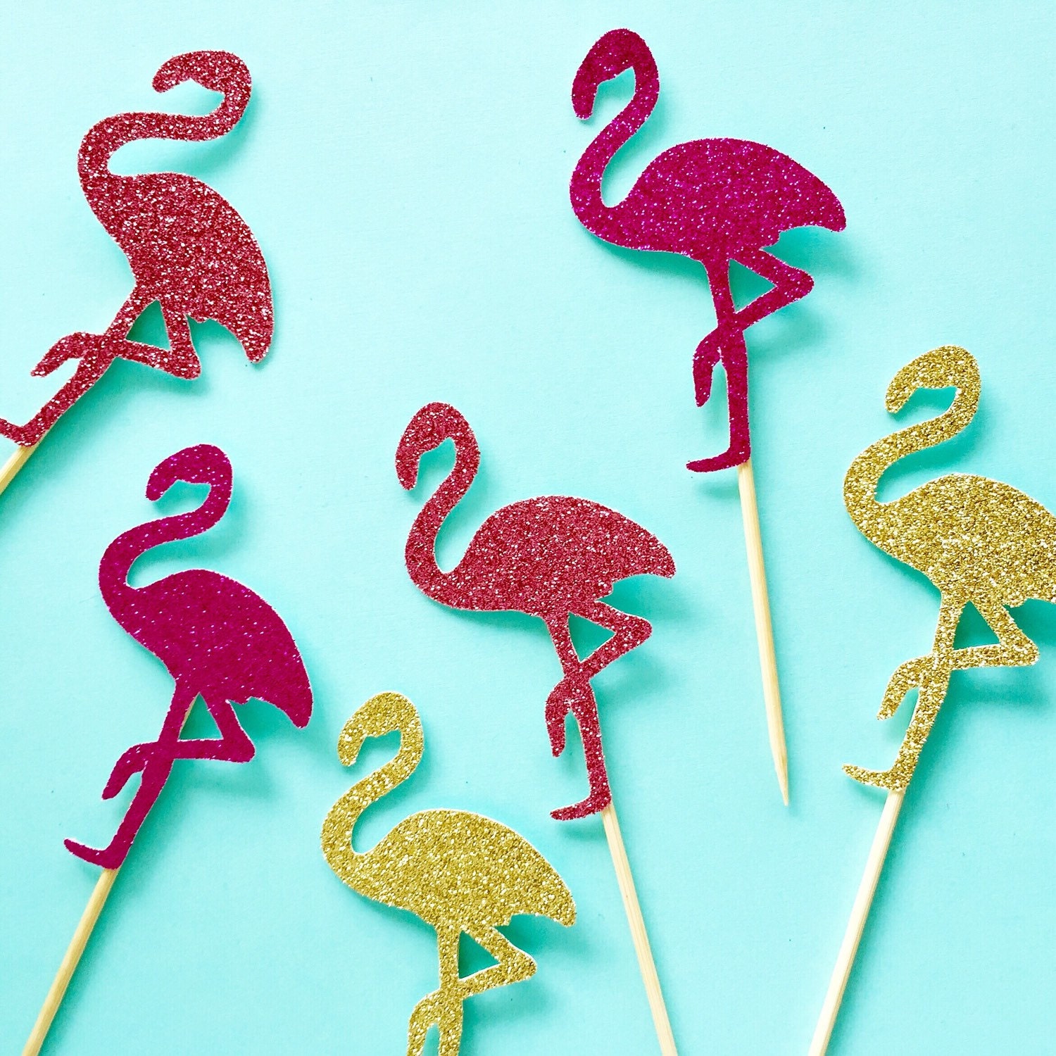 Glitter Flamingo Cupcake Toppers Flamingo Party Toppers