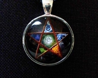 Pentagram Necklace + Free Shipping, Earth, Air, Fire Water, Spirit, Spiritual Jewelry, Wiccan Jewelry, Pagan Jewelry, Protection pendant