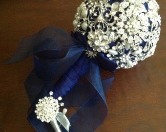 DEPOSIT | Custom Brooch Bouquet | Navy Brooch Bouquet | Bridal Brooch Bouquet