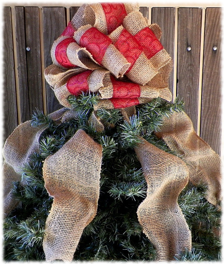 Red Tree Topper Burlap Tree Topper Red Bow By SweetSwagory