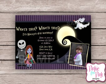 Personalized The Nightmare Before Christmas Birthday Party Invitation- Sally, Jack and Zero- Bridal, Baby, Wedding, Shower