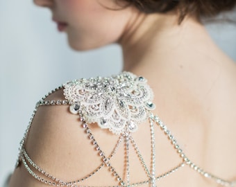 Silver Shoulder Necklace, Rose Gold Body Chain, Rhinestone Shoulder Piece, Gold Shoulder Chain, Ivory Crystal Statement Necklace ADELAIDE