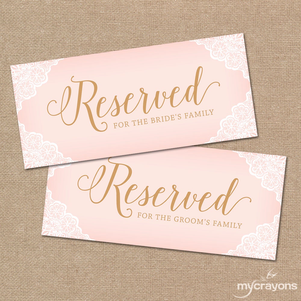 Printable Reserved Chair Sign // Wedding Reserved Table Sign