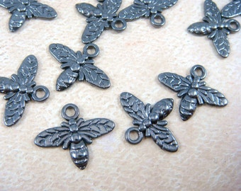 SALE - Charm, Bumble Bee Charm - Gunmetal Black Bees (100604-B) - 14x16mm - Qty. 16